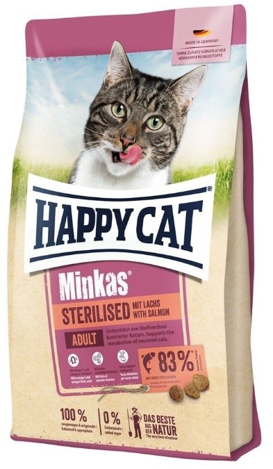 Сухой корм Happy Cat Minkas Sterilised Salmon для кастрированных или стерилизованных кошек (Лосось)